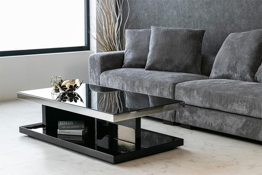 センターテーブル 黒 ガラス モダン エボニー ブラック 鏡面 120 ロー